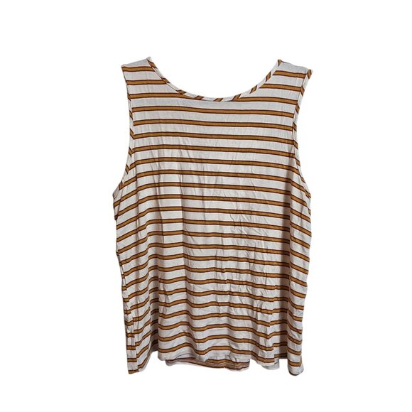 🔴 Green Envelope Tank Top Womens Large White Brown Striped Tie Back Sleeveless - Picture 2 of 15